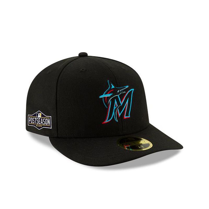 MLB Miami Marlins Postseason Side Patch Low Profile 59Fifty Fitted (XMP0121) - Black New Era Caps